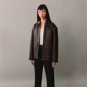 MANGO Leather-Effect Jacket with Contrast Stitching